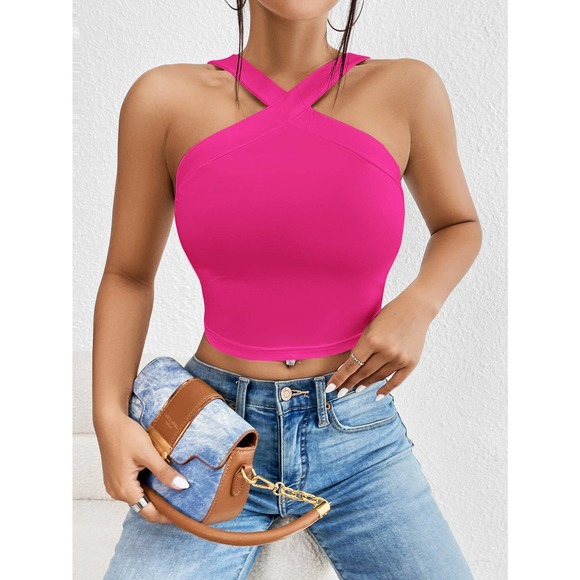 Minimalist 90s Crisscross Crop Halter Top tank black - Picture 9 of 11